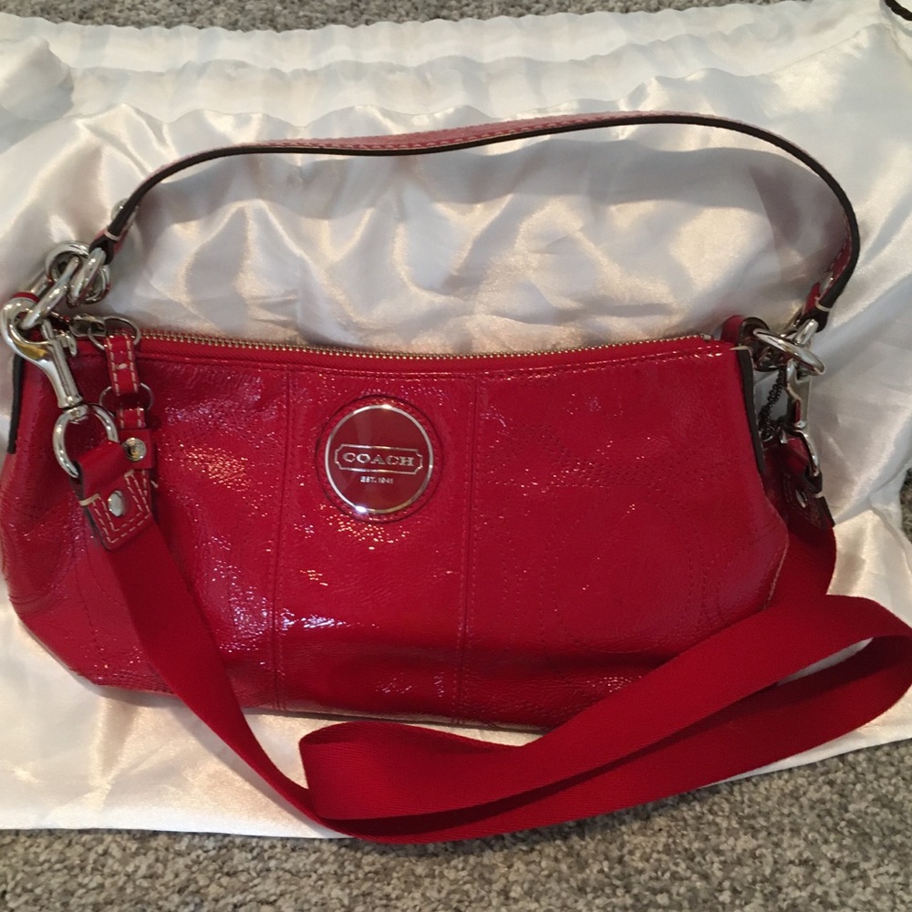 EUC COACH purse, Red patent leather with dust bag.